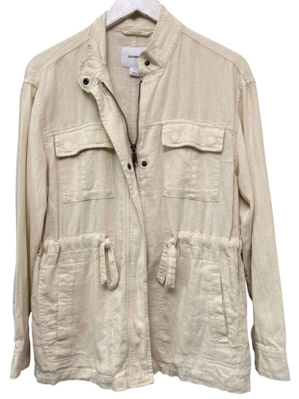 Old Navy Utility Zip Jacket Small Cream Linen Blend Womens Casual NWT